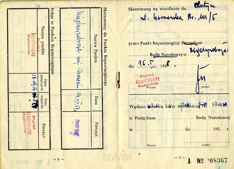 KKE 4544-5.jpg - Karta Repatriacyjna Czesława Kurmina, 1957 r.